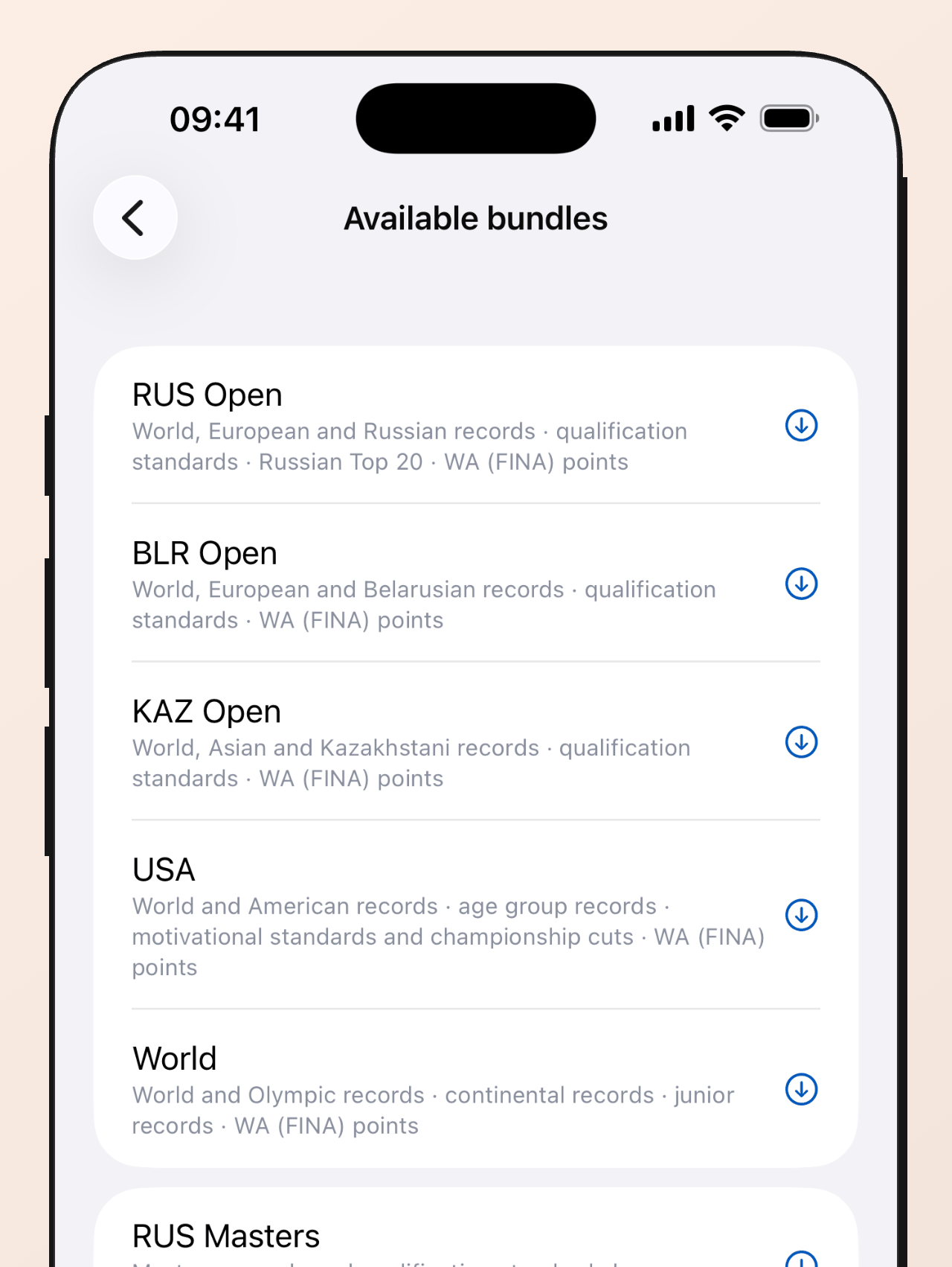 Available bundles: USA, World, Russia, Belarus and Kazakhstan — open and masters